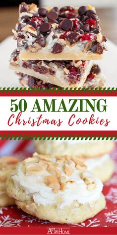 christmas cookies are stacked on top of each other with the words 50 amazing christmas cookies