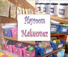 a collage of photos with the words playroom makeover