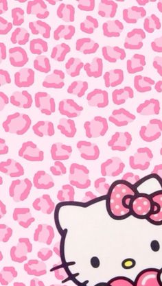 a hello kitty wallpaper with pink and white leopard print on the bottom right corner