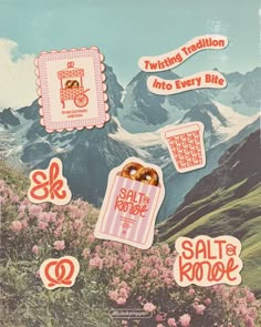 an advertisement for salt and rock candy in the mountains