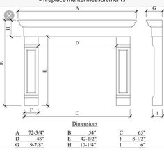 an architectural drawing shows the details for a fireplace mantel, with measurements and measurements