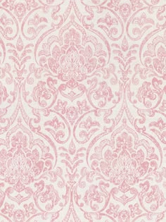 pink and white wallpaper with an ornate design