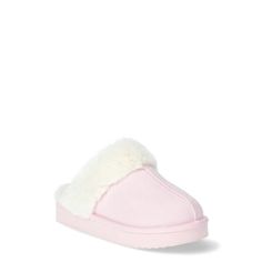 Wonder Nations Faux Fur Trim Scuff Slippers are the epitome of cozy chic. Crafted in a faux suede topped with soft, plush faux fur trim for added warmth. These scuff slippers are designed in a slip-on silhouette for an easy on-and-off. The Memory Foam insole and durable rubber outsole help keep her feet comfy and supported. Gift these scuff slippers with a Wonder Nation PJs (sold separately) for a head-to-toe sleep set shes sure to love. Only at Walmart. Size: 6.  Color: Pink.  Gender: female. Trim Sizes, Cute Uggs, Pink Slides, Pretty Shoes Sneakers, Pink Slippers, Shoe Wishlist, Suede Tops, Stunning Shoes, Love Only