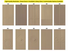 the different doors are shown in various sizes and colors