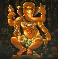 a painting of an elephant god sitting on a platform