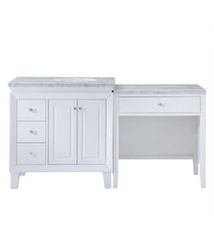 a white vanity with two drawers and a sink