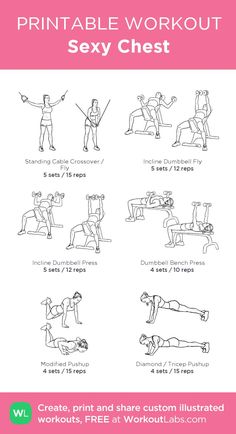 the printable workout guide for women with instructions to do it on her chest and back