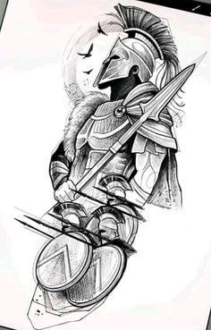 190+ Gladiator Tattoos Inspired From Medieval Warriors (2022) - TattoosBoyGirl Spartan Tattoo Design, Spartan Warrior Tattoo, Spartan Helmet Tattoo, Greece Tattoo, Warrior Tattoo Sleeve, Shield Tattoo, Gladiator Tattoo, Soldier Tattoo, Helmet Tattoo