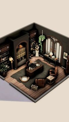 an image of a living room in the middle of a floor plan with furniture and decor