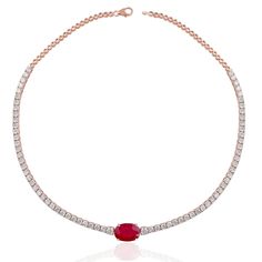 Natural Ruby H/SI Diamond Choker Necklace 14k Rose Gold July Birthstone 11.72Tcw