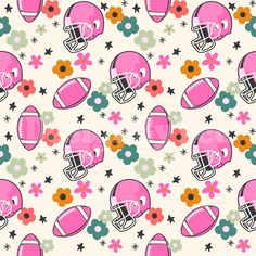 seamless pattern with football helmets and flowers