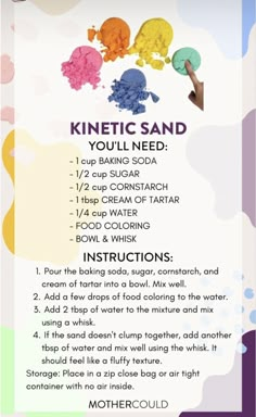 the instructions for how to make an ice cream sundae with colored powders on it