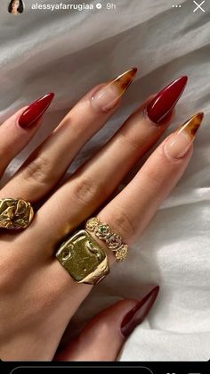 Red And Gold Nails, Pointy Nails, Smink Inspiration, Pointed Nails, Leopard Nails, Makijaż Smokey Eye, Fall Nail