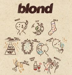 an old poster with the words blond written in different languages on it and various hand drawn symbols