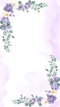 watercolor flowers and leaves frame on a purple background with space for text or image