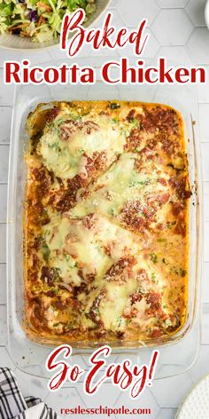 Overhead view of a casserole dish with chicken, marinara, and melty cheese. Chicken Bake, Tender Chicken Breast, Carb Foods