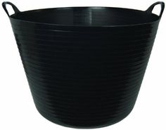 a large black plastic bucket with handles