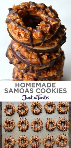 homemade samosa cookies with chocolate drizzled on top and the words, just taste