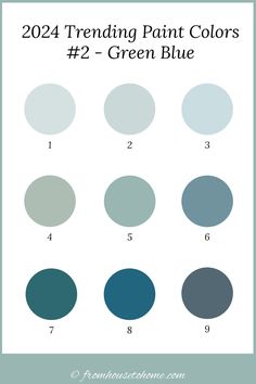 the color chart for paint colors in blue and green, with text that reads 2012 trending paint colors