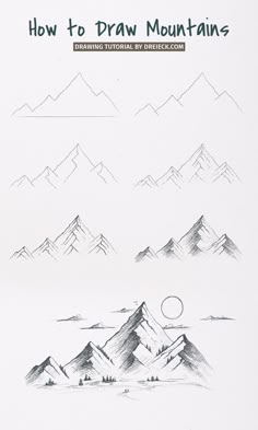 how to draw mountains with pencils on paper