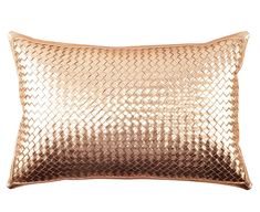 a gold pillow with metallic weaves on the front and back, sitting on a white background