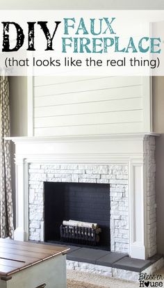 a white fireplace with the words diy faux fireplace that looks like the real thing