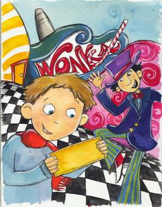 a drawing of two children dressed in costumes and holding a piece of paper with the word wonder written on it