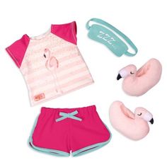 Our Generation Sleepover Pajama Outfit For 18" Dolls - Flamingo Dreaming : Target Our Generation Doll Accessories Target, American Girl Stuff, American Girl Doll Stuff, Jasmine Clothes, Flamingo Slippers, Our Generation Doll Accessories, Muñeca Baby Alive, Our Generation Doll Clothes, Flamingo Outfit