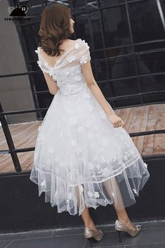 Gorgeous Off Shoulder Tulle Tea Length Wedding Dress with Flowers Ref#E9865 at GemGrace. #BeachWeddingDresses Shop now to get $10 off. Pro custom-made service for wedding dress, formal dress. View Beach Wedding Dresses,Short Wedding Dresses,Tea Length Wedding Dresses for more ideas. Click to shop now! #BuyableBeachWeddingDresses White Tea Length Dress, Wedding Dress With Flowers, Tea Length Wedding Dresses Lace, Tea Length Wedding Dress Vintage, Wedding Venues Church, Off Shoulder Tulle, White Frock, Off The Shoulder Wedding Dress, Winter Wedding Venues