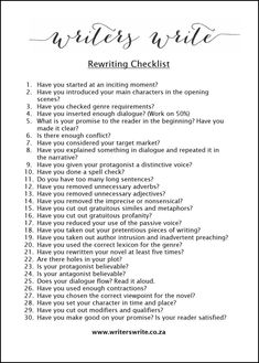 the writing checklist is shown in black and white