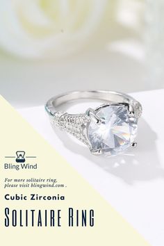 The pretty and gorgeous solitaire ring with a big cubic zirconia stone is suitable for engagement ring, party rings, anniversary ring, promise ring and statement ring. Fine polished cubic zirconia stone shines in the light. #solitairering #cubiczirconia #silver #ring #engagement #statement #anniversary #fashion #jewelry #gift Rings Anniversary, Party Rings, Ring Promise, Ring Engagement