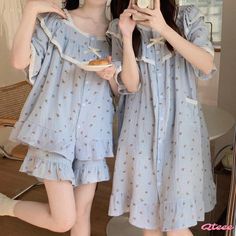 Qteee - Exquisite Floral Print Lace Flounce Summer Pajamas Set Lace Pajamas, Summer Pajama Set, Pajama Fashion, Fashion Terms, Cute Pajama Sets, Pastel Outfit, Women Dresses Classy, Korean Casual Outfits, Summer Pajamas