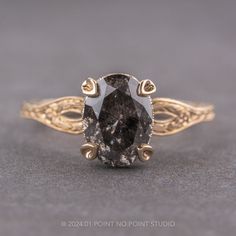 black diamond Magical Ring, Oval Diamond Engagement, Detailed Engagement Ring, Oval Diamond Engagement Ring, Unique Diamond Rings, Engraved Design, Unique Diamonds, Rose Gold Metal, Recycled Gold