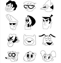 cartoon faces drawn in black and white