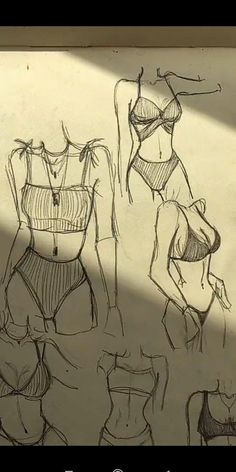 some sketches of women in swimsuits are shown