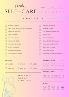 Busy women, especially moms, often forget to set aside time for themselves. Time to take a hot shower, a long walk or give themselves a mani-pedi. With this self-care chart, you will put pen to paper and try to accomplish your self-care goals. Preppy Self Care Products, My Self Care Checklist, Everything Shower List, Self Care Journal, Self Care Checklist For Teenagers, Self Care Checklist Sanrio, Bullet Journal Self Care, Bullet Journal Self Care Tracker, Before Bed Workout