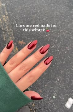 Chrome Red Nails, Chrome Red, Nagellack Trends, Colorful Nails, Xmas Nails, Fire Nails, Pretty Acrylic Nails