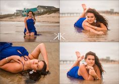 a beautiful woman laying on top of a sandy beach