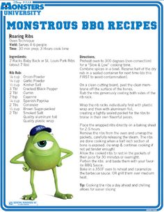 the monsters bbq recipe is shown with instructions for how to make it and what to use