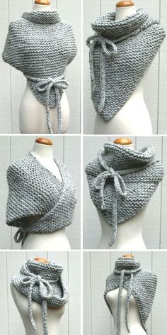 four pictures of different ways to knit a shawl