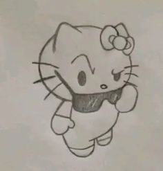 a drawing of a hello kitty holding a cup