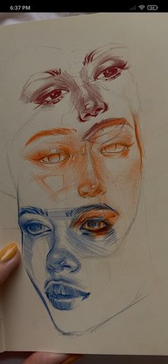 a drawing of a woman's face with different colored eyes