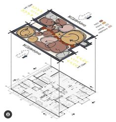 the floor plan for an office building with three floors and four different areas in it