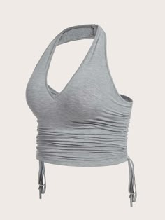 Light Grey Sexy Collar  Knitted Fabric Plain Halter Embellished Slight Stretch Summer Plus Size Tops Halter Neck Top Outfit, Crop Tops Plus Size, Crop Top Outfits Summer, Light Pink Crop Top, Light Blue Crop Top, Strapless Crop Top, Grey Crop Top