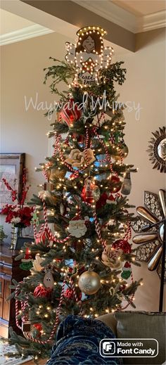 a christmas tree decorated with ornaments and lights