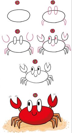 how to draw a cartoon crab step by step