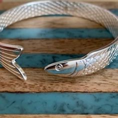 Brand New Fish Cuff Bracelet In The Cape Cod Style Silver Locket Bracelet, Cape Cod Bracelet, Cape Cod Jewelry, Gemstone Bangle Bracelets, Fishing Bracelet, Cape Cod Style, Locket Bracelet, Metal Cuff Bracelet, Gemstone Bangle