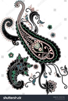 an artistic paisley design with black and pink colors on white background, this is the image for