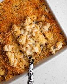 a casserole dish with macaroni and cheese