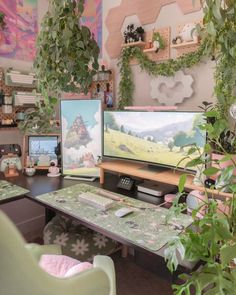 credit-sadgirltypes on insta ‹𝟹 Pc Setup Aesthetic, Setup Pc, Gamer Setup, Future Games, Desk Inspo, Bedroom Deco, Pretty Pics